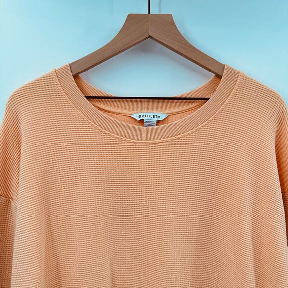 Athleta Coaster Luxe Waffle Knit Long Sleeve Sweatshirt in Light Orange Size L - Picture 4 of 7